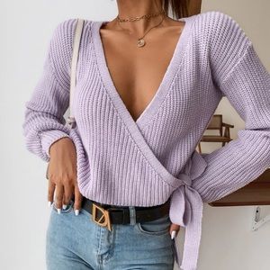 Light Purple V-Neck Cropped Sweater